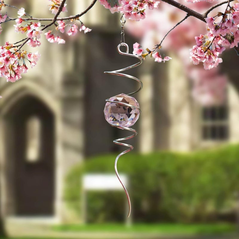 Eiryhope Gazing Ball Spiral Tail with Pink Crystal Orb | Sparkling Wind Spinner Stabilizer, Sun Catcher Rainbow Maker, Hanging Indoor/Outdoor Garden Decor & Gift Gift for Mom Grandma, 13" Height - Image 2